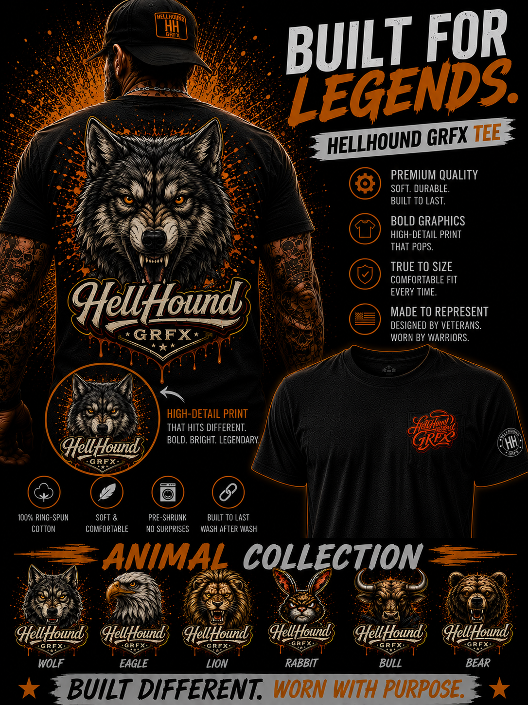 HHGRFX Wolf Garment-Dyed Graphic T-Shirt